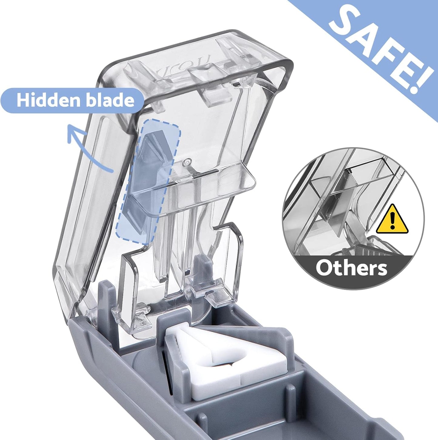 Fullicon Pill Cutter for Small or Large Pills, Pill Splitter with V-Shape Holder, Medicine Slicer with Sharp Blade,Tablet Splitter with Two Large Pill Organizers