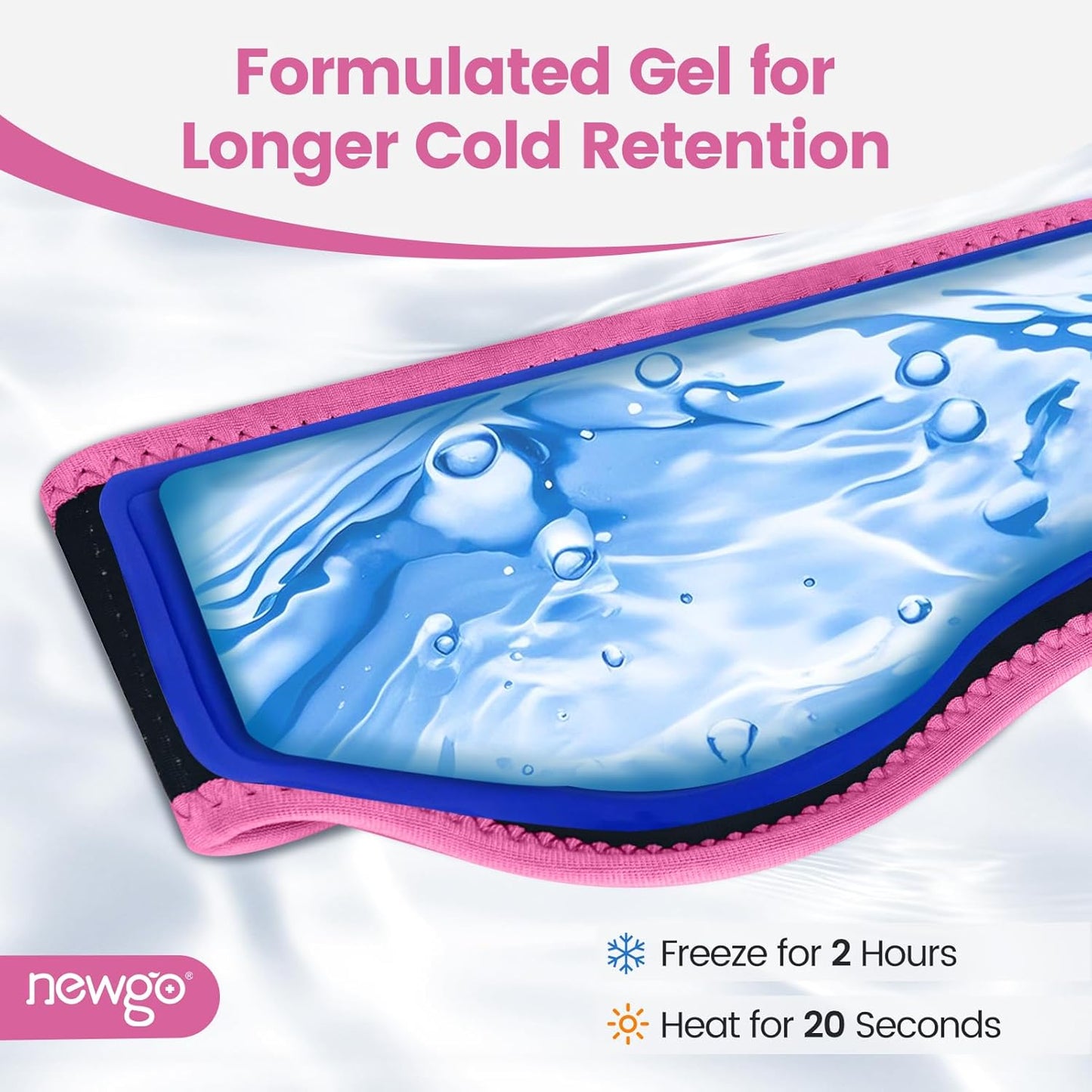 NEWGO Headache Ice Pack Head Wrap for Migraines, Cold Pack Head Ice Therapy Wrap for Headache Relief, Tension, Sinus Pain, Chemo, Head Injuries - Rosered