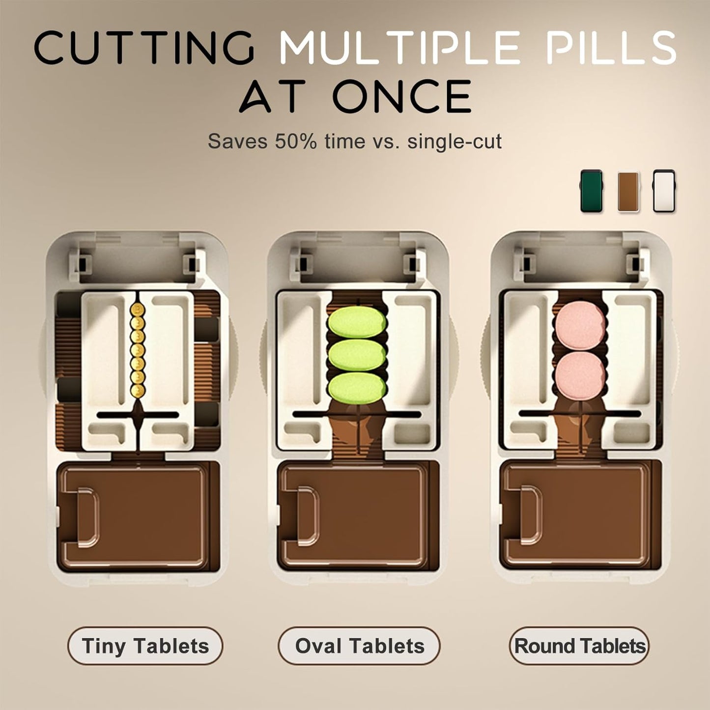 Pill Cutter - 1/4 & 1/2 Pill Splitter for Small Tiny Large Pills Professional | Hidden Blade & Sealed Storage | Adjustable & Cuts Multiple Tablets | Includes Cleaning Brush (Green)