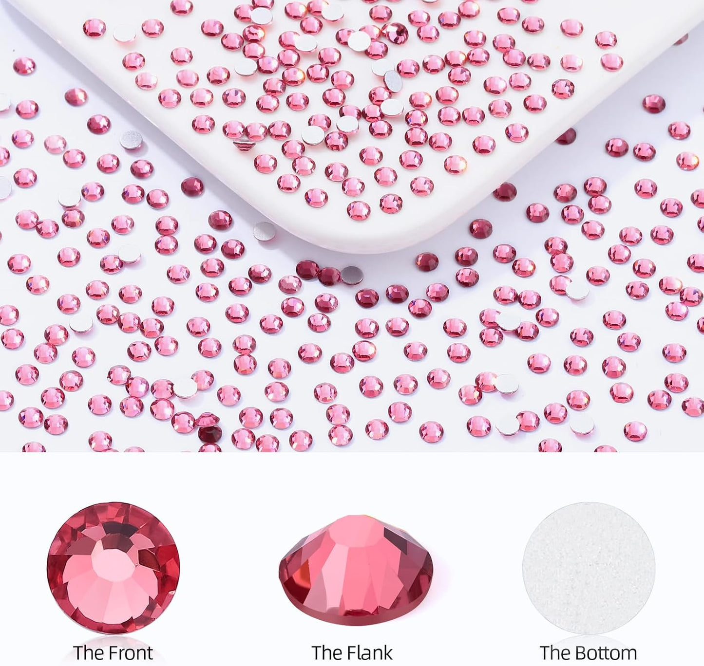 Rose Flatback Rhinestones, Glass Rhinestones for Nail Art and Craft, Glue Fix, Loose Crystal Gemstones(Rose, SS8, 1440pcs, 2.3-2.5mm)