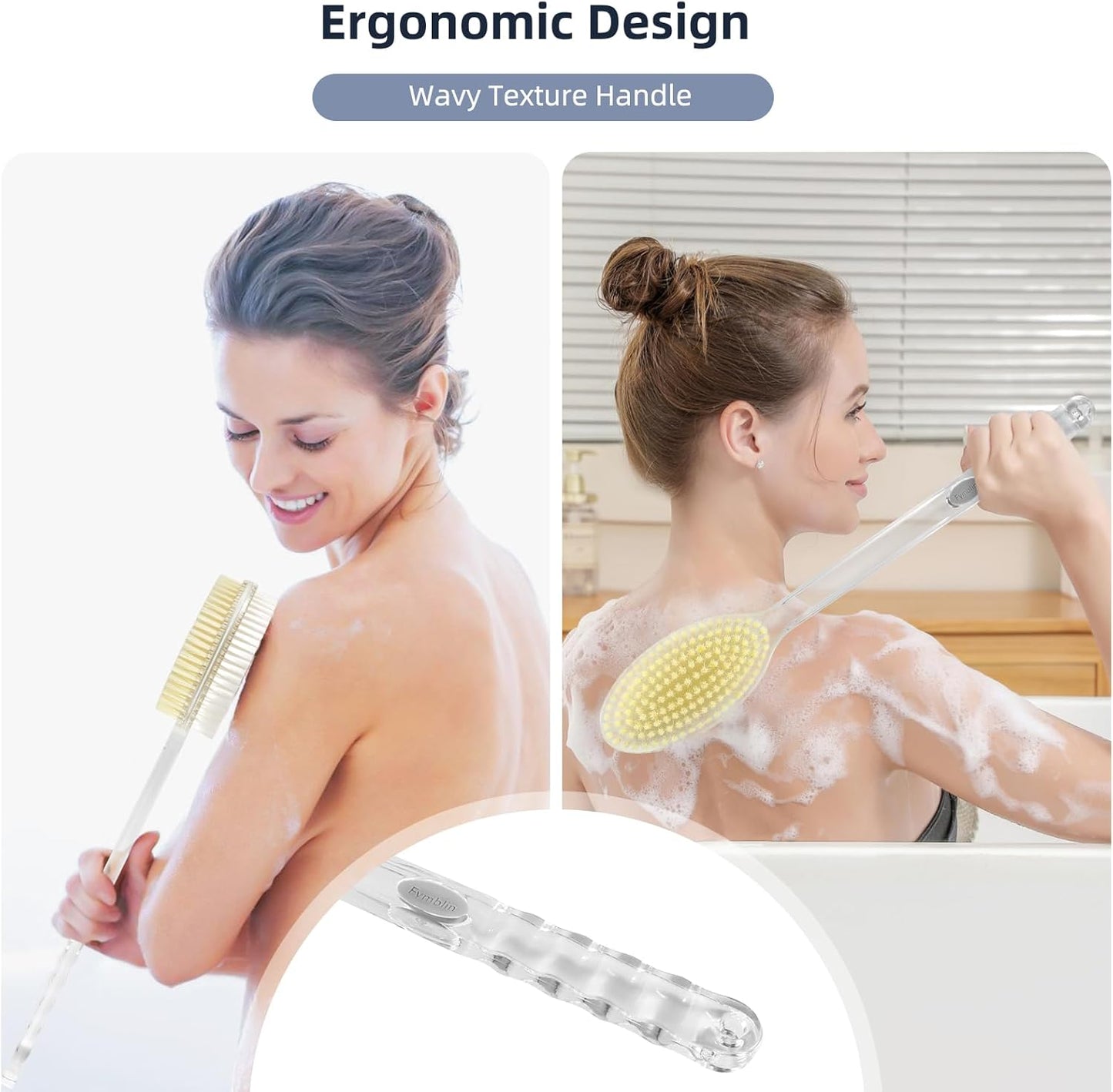 Back Scrubber Long Handle for Shower,Back Brush Dual-Sided with Stiff and Soft Bristles,Body Exfoliator for Bath or Dry Brush