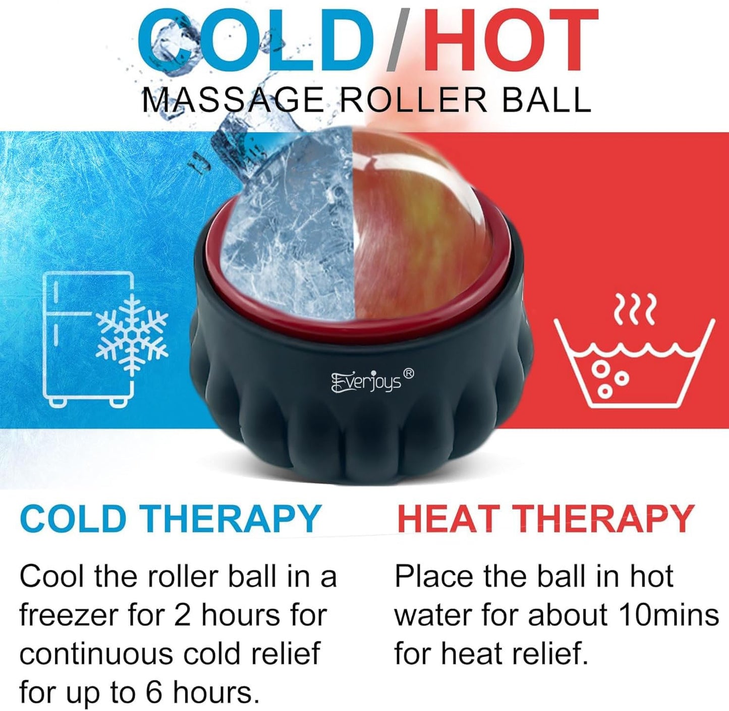 Everjoys Massage Ice Roller Ball, Cold & Heat Therapy Relief Massager, Deep Tissue Massage Pain Relief, Massager Tool for Back/Neck/Body/Face/Foot Pain, Muscles Recovery
