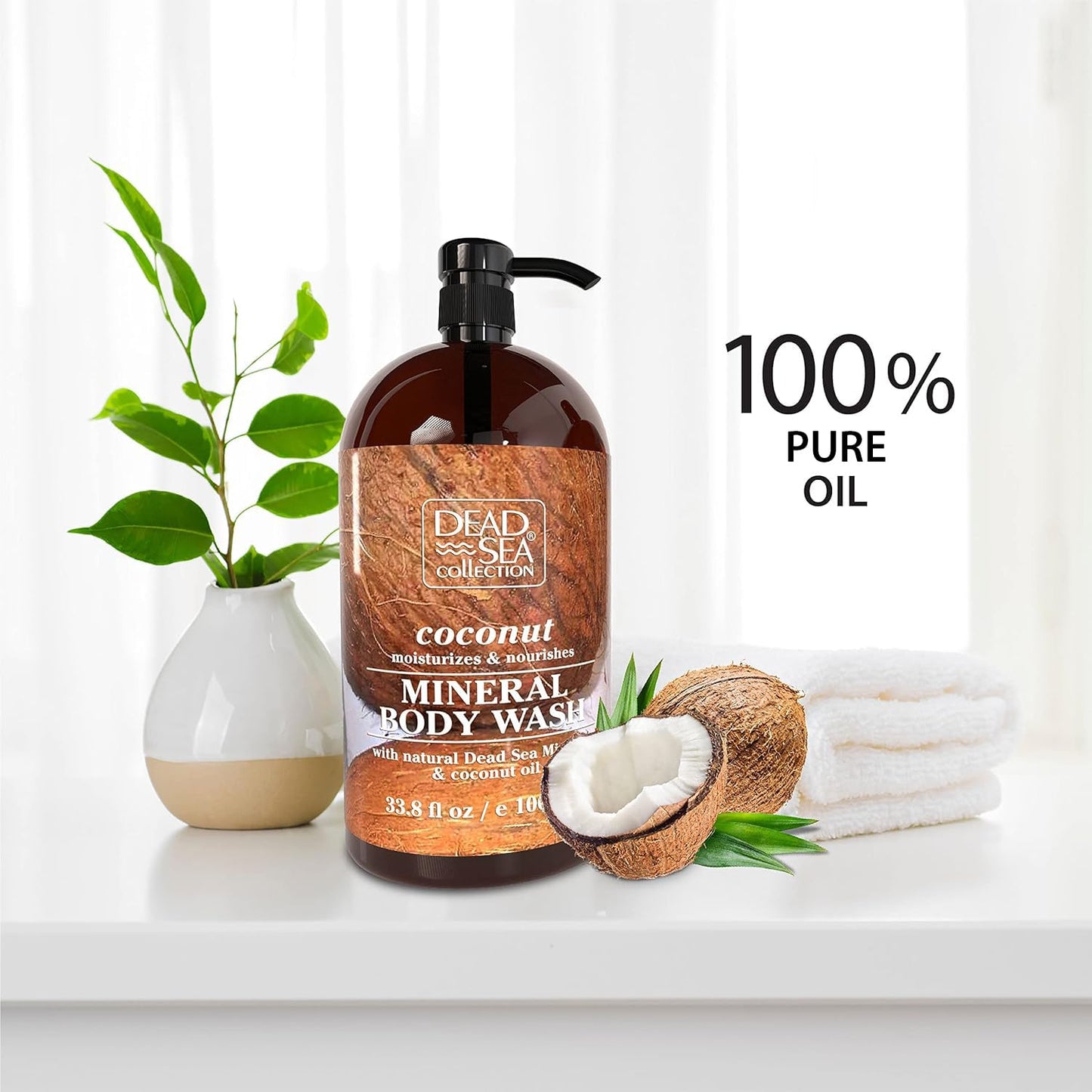 Dead Sea Collection Coconut Body Wash for Women and Men - with Pure Dead Sea Minerals and Coconut Oil - Cleanses and Moisturizes Skin (33.8 fl. oz)