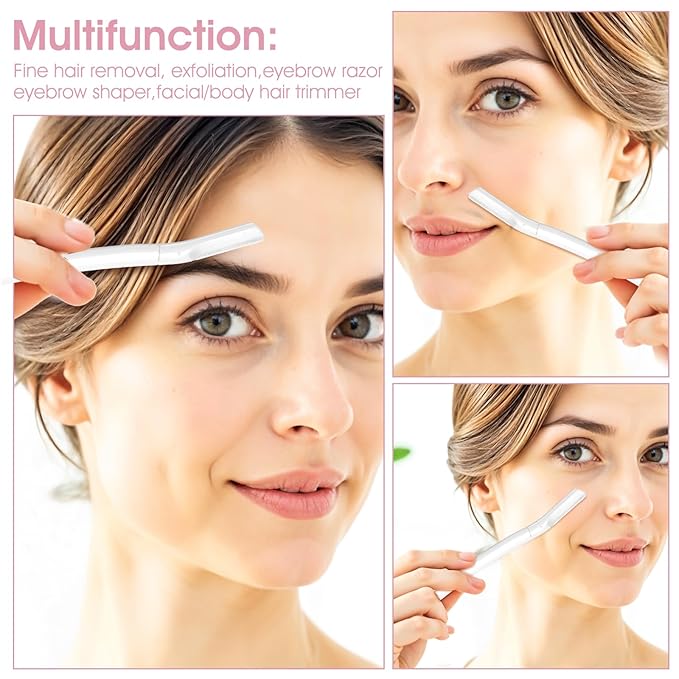6pcs Eyebrow Razors for Women, Multipurpose Trimmers Set Precision Facial T Shape Shaver Hair Removal Tools Portable Face Exfoliating Dermaplaning Kit with Protective Cover Peach Fuzz