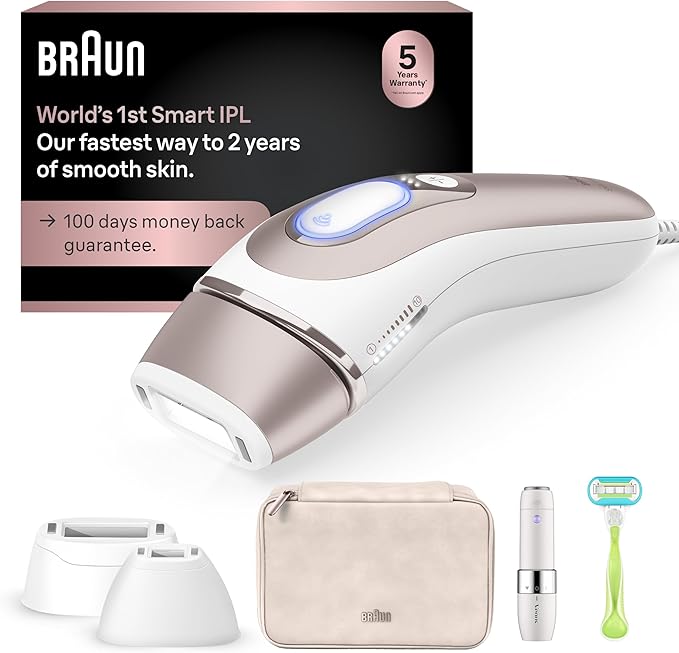 Braun IPL Skin i·Expert, at Home Laser Hair Removal, Permanent Visible Hair Reduction, with Free App, Smart IPL, Vanity Case, Venus Razor, 2 Smart Heads, Facial Trimmer, PL7219