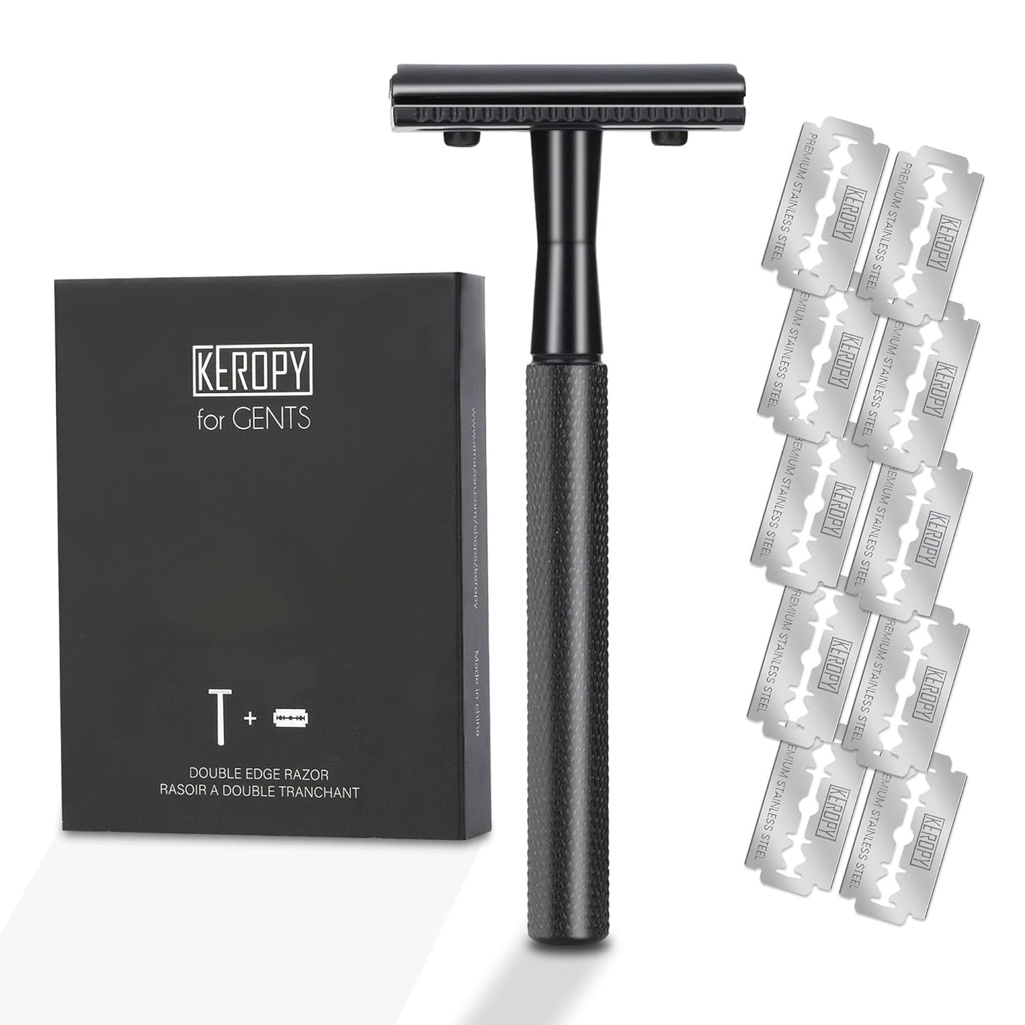 Double Edge Safety Razor With 10 Premium Stainless Steel Blade Reusable Safety Razors For Men Shaving Razor, Smooth Wet Shave Experience, Gun Black