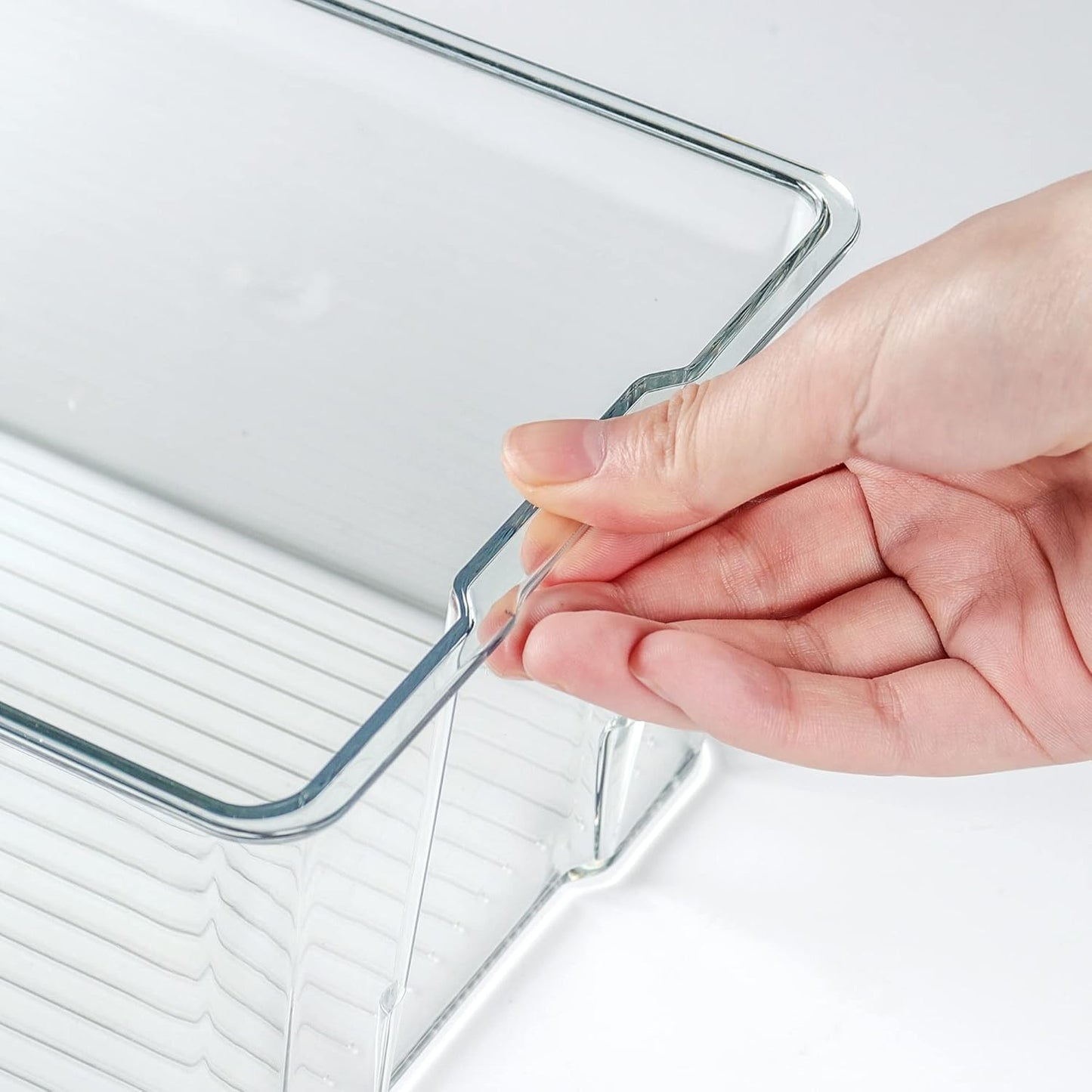 Hudgan 4 Pack Clear Plastic Storage Bins with Bamboo Lids, Stackable Storage Containers for Organizing Medicine Cabinet Organizer, Craft Room, Bread Box