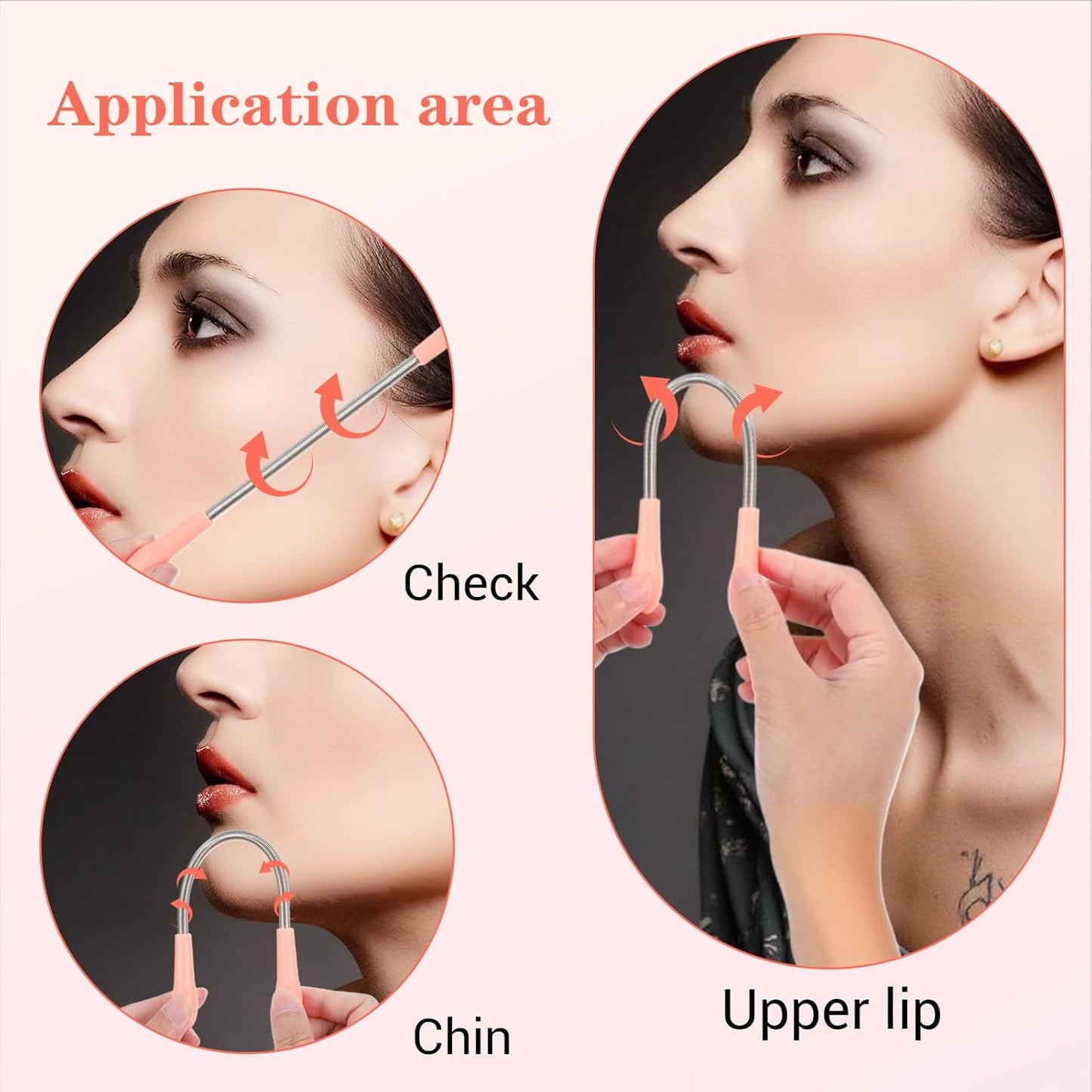 6 Pcs Facial Hair Remover Spring Eyebrow Face Removal Epilator Coil Portable Hair Remover Threading Tool for Women Unwanted Chin Cheek Mustache Neck Upper Lip