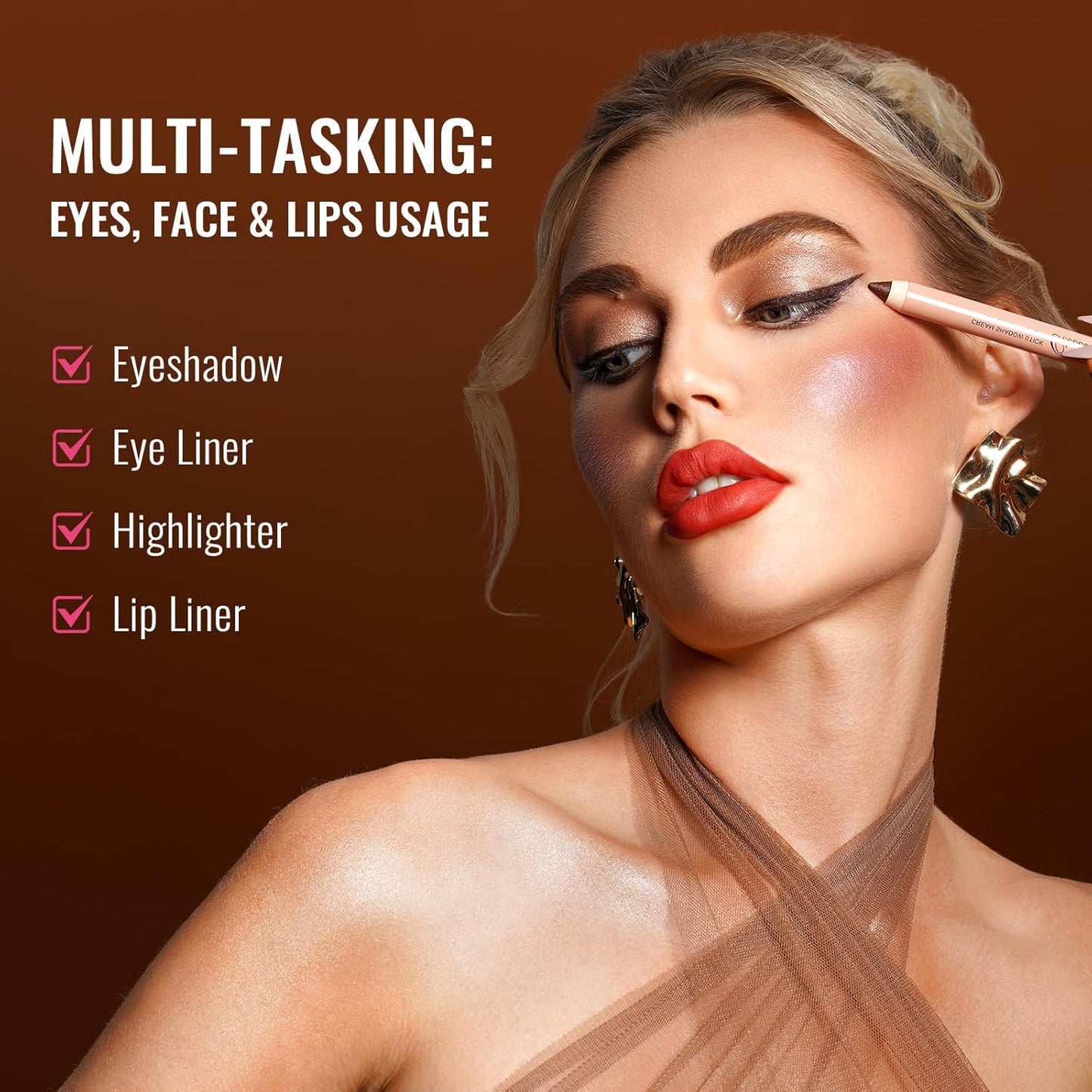 Oulac Shimmer Blue Eyeshadow Stick - Highly Pigmented Eye Shadow Pencil Waterproof & Long Lasting, Shimmering Glitter Finish, Blendable Eyes Makeup, Vegan Beauty 3.8g, (08) Aqua