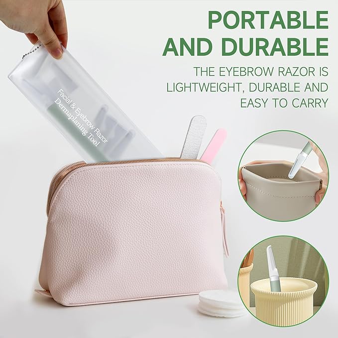 Dermaplane Razor - Facial Hair Removal Tool with 8 Refill Blades, Exfoliating Dermaplaning Tool for Face, Eyebrow Razor with Safety Cover, Face Shaver for Women (Green)