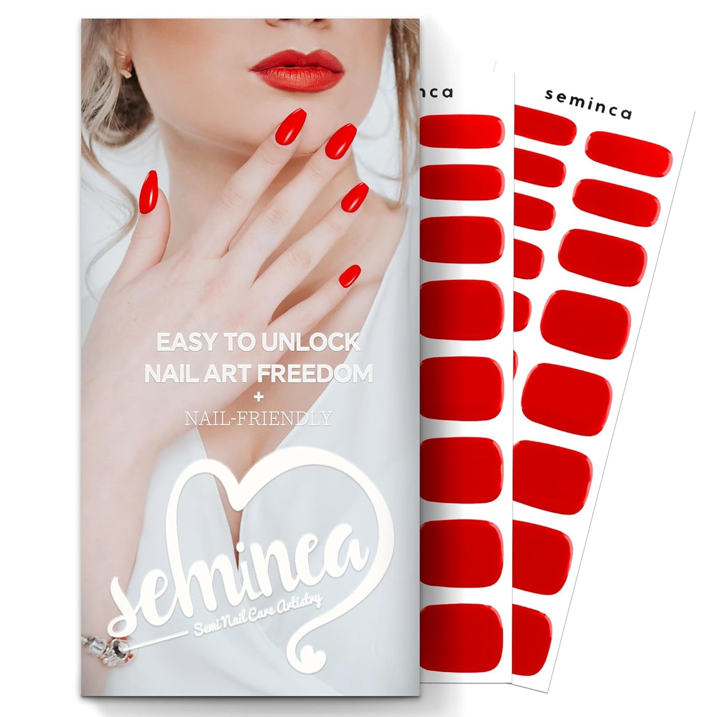Semi Cured Gel Nail Strips-Salon Quality Work Nails Basic Red Colors Quick and Easy Apply Nail Stickers 60s Quick Dry Manicure Set Works with Any UV/LED Lamps(Red)
