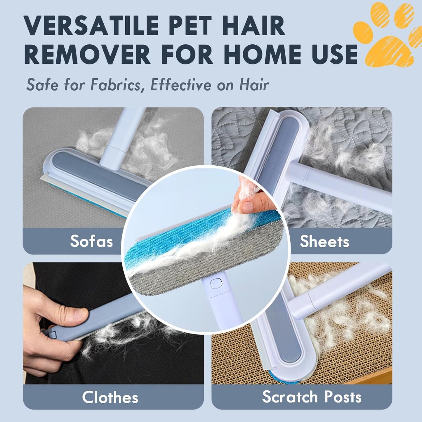 Pet Hair Removal Tool, 4 in 1 Reusable & Washable Dog & Cat Hair Remover, Multifunctional Pet Hair Remover with Extendable Handle & 2 Built-in Brushes, Easy Fur Cleaning for Furniture and Carpet