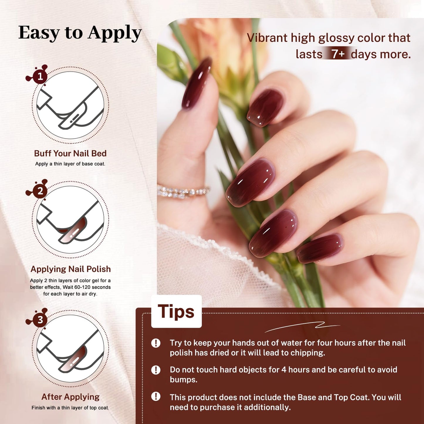 16.5ml Jelly Burgundy Nail Polish Large Volume Quick Dry Nail Polish, Long Lasting Shine, Fingernail Toenail Nail Art DIY Home Travel Nail Art Gift