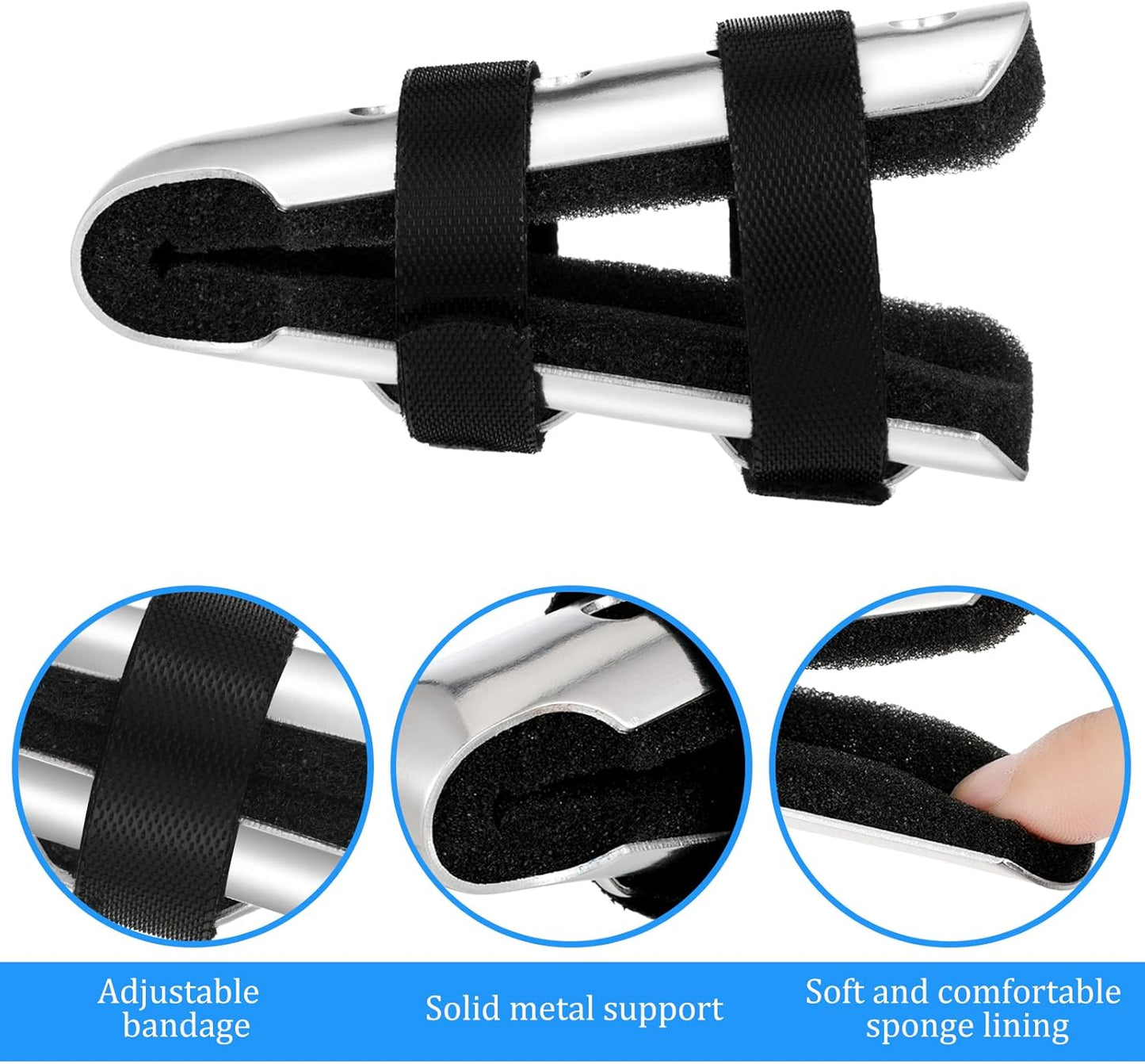 6 Pcs Finger Splint Metal Support Finger Brace Arthritis Knuckle Immobilization with Soft Foam Inner Band and Protective Vent for Adults and Children, 2 Styles, Different Sizes(Black)