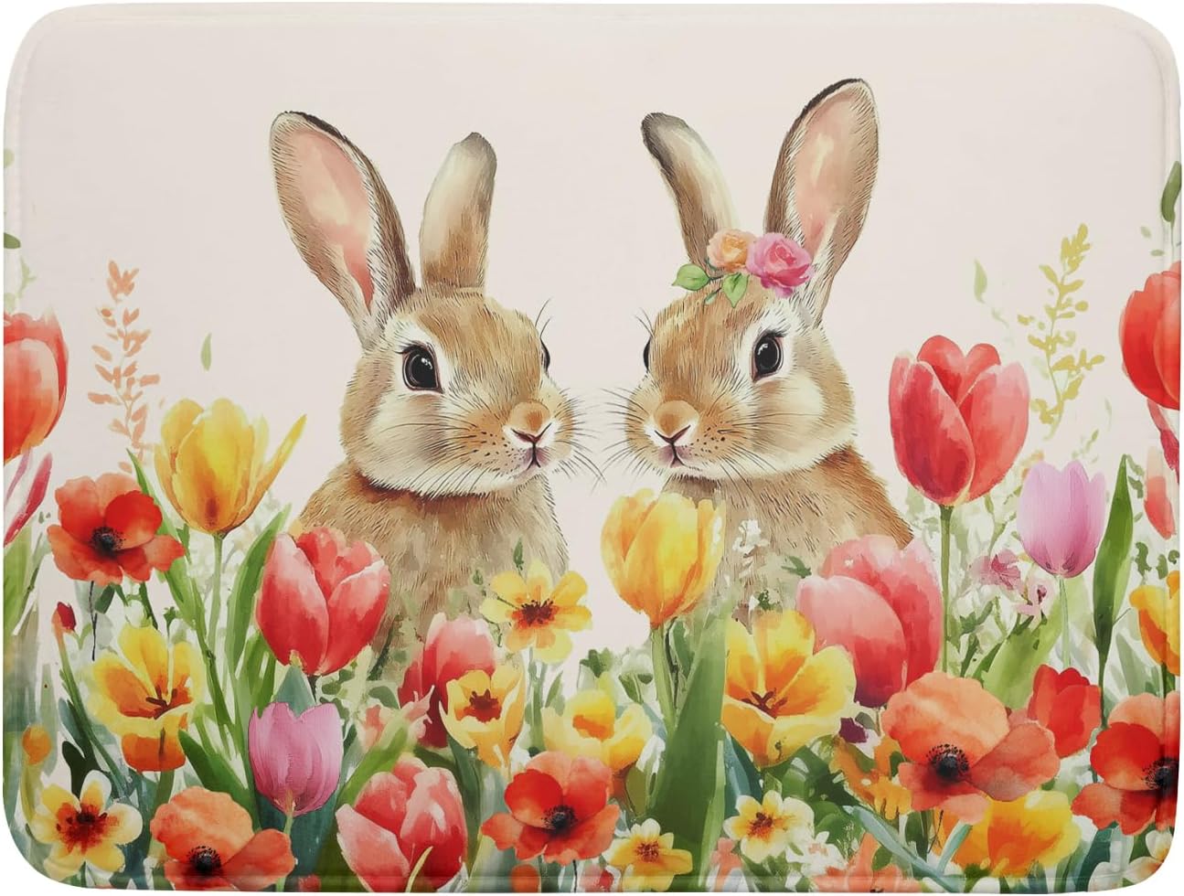 Easter Bunny Dish Drying Mat 18x24 inch Spring Floral Drying Pad Holiday Absorbent Microfiber Dishes Drainer Protector for Kitchen Counter