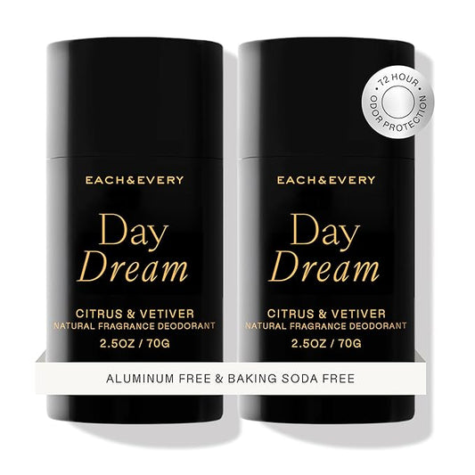 Each & Every Aluminum Free Deodorant for Women & Men, Citrus & Vetiver - All Natural Deodorant for Sensitive Skin, EWG Verified - Clean, Baking Soda-Free, Plant-Based Fragrance - 2.5oz, 2 Pack