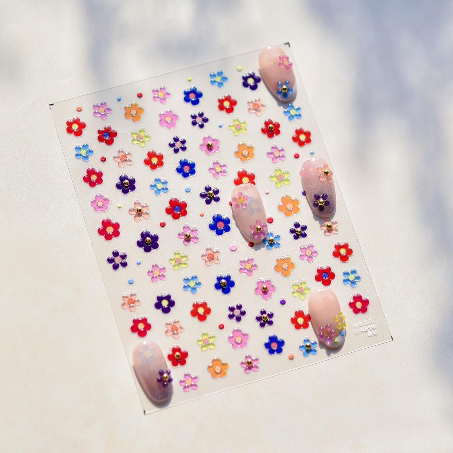 5D Embossed Flower Nail Stickers Colorful Nail Art Stickers Small Gold Ball Nail Decals Self Adhesive Nails Design Manicure Supplies Charm for Women Nail Art Decorations Accessories