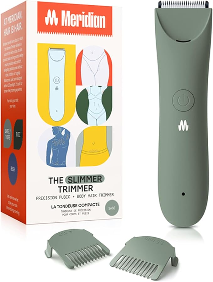 MERIDIAN Slimmer Trimmer – Electric Razor for Women, Bikini Line & Pubic Hair Trimmer, Rechargeable & Waterproof, Painless, Flawless Shave for Sensitive Skin, Gentle, Quiet & Travel-Friendly, Sage