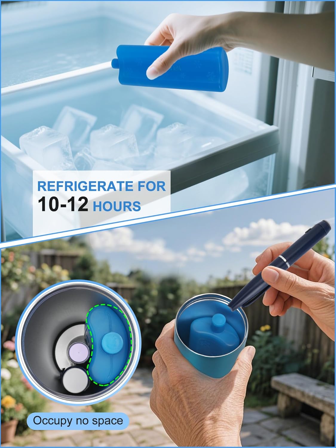 YOUSHARES Ice Pack for Insulin Cooler Travel Case, TSA Approved Freezer Ice Box for Injections, Keep Insulin Bottle Cooling 24h for Diabetic Supplies (1PCS)