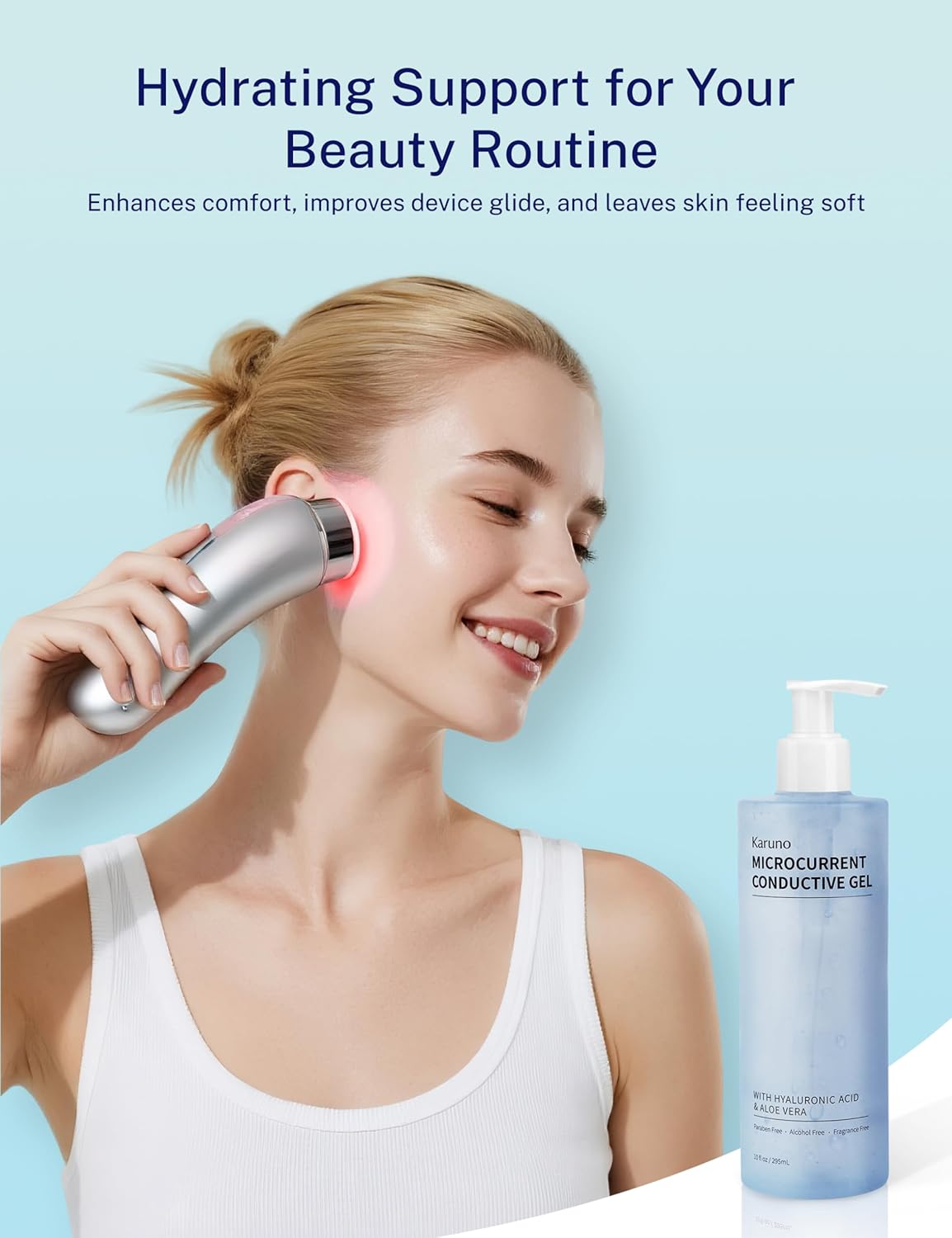10oz Microcurrent Conductive Gel – Hydrating Gel with Hyaluronic Acid & Aloe Vera – Fragrance-Free, Paraben-Free, Non-Irritating – Safe for All Skin Types