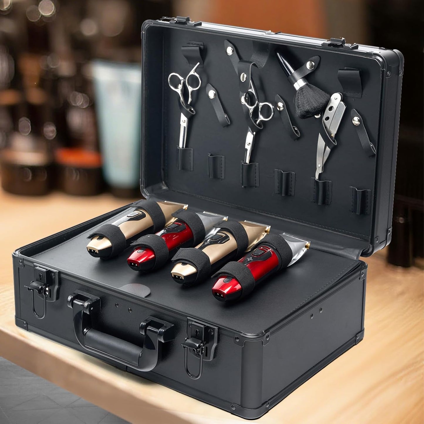 MoyRetty Professional Barber Case Portable Aluminum Organizer for Hair Stylists & Pet Groomers Hairdresser Tool Metal Buckle Box Organizer Traveling Suitcase (Simple)