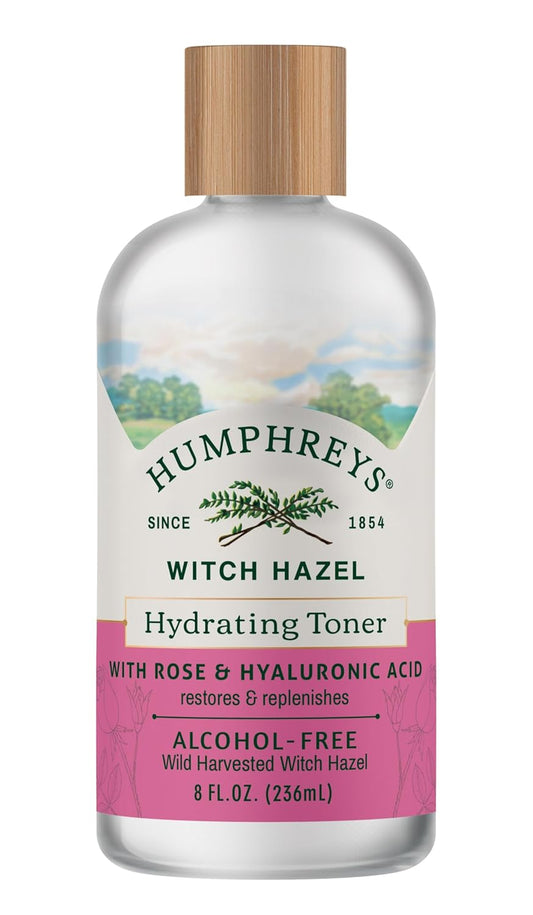 Humphreys Witch Hazel Hydrating Toner | Wild Harvested Witch Hazel & Rose | Natural, Alcohol-Free Formula | Balancing & Hydrating | Clears Pores | 8 Fl Oz
