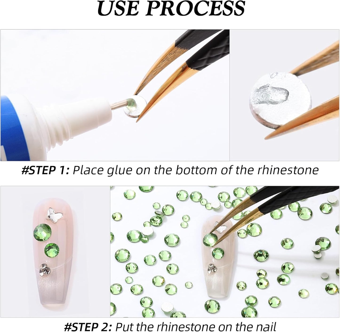 Light Green Flatback Rhinestones, Glass Rhinestones for Nail Art and Craft, Glue Fix, Loose Crystal Gemstones(Lt.Green, SS8, 1440pcs, 2.3-2.5mm)