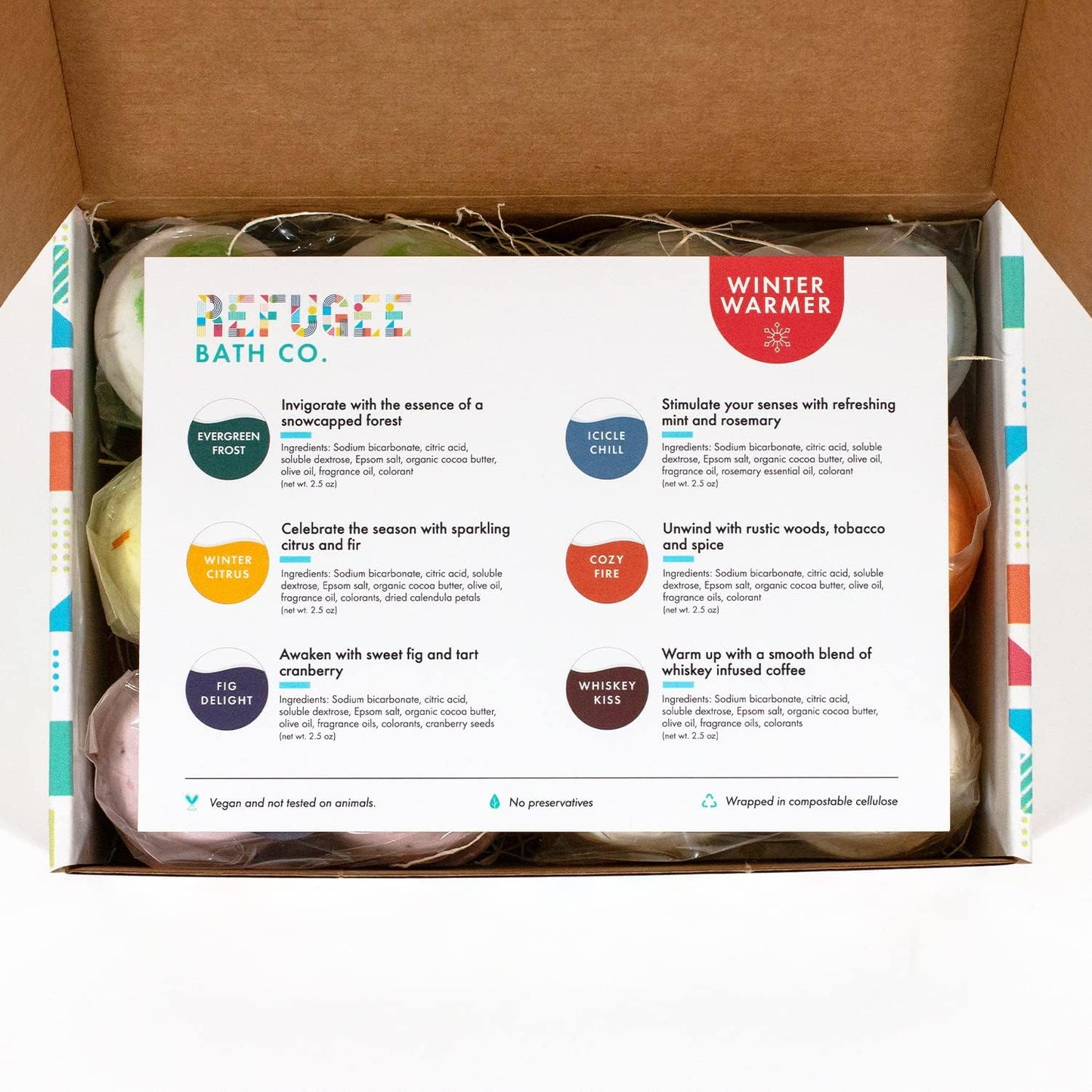 Variety Pack Bath Bombs, Winter Warmer Set, 2.5 oz, Support Refugee Employment in The USA