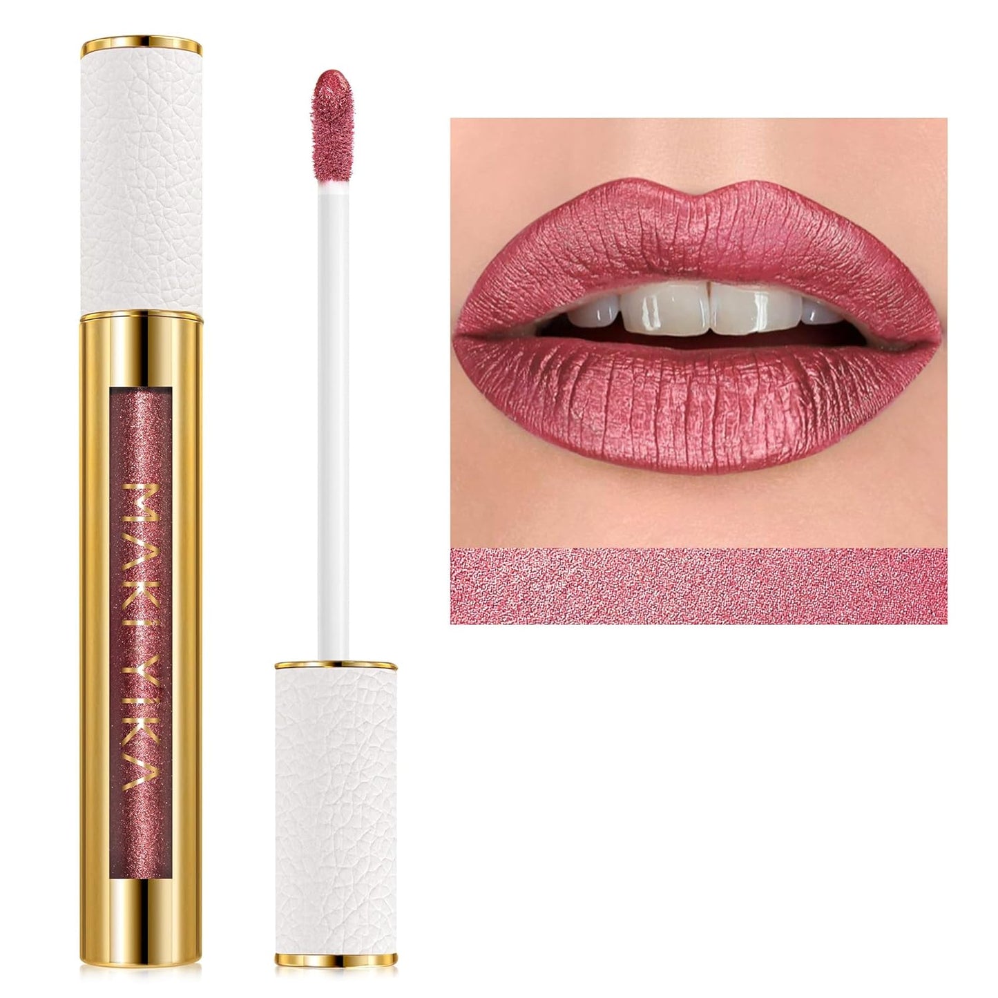 MAKI YIKA Red Lipstick for Women Metallic Lipsticks Glitter Long Lasting Lipstick No Smudge No Transfer Liquid Lip Gloss (BR03 Be Happy)
