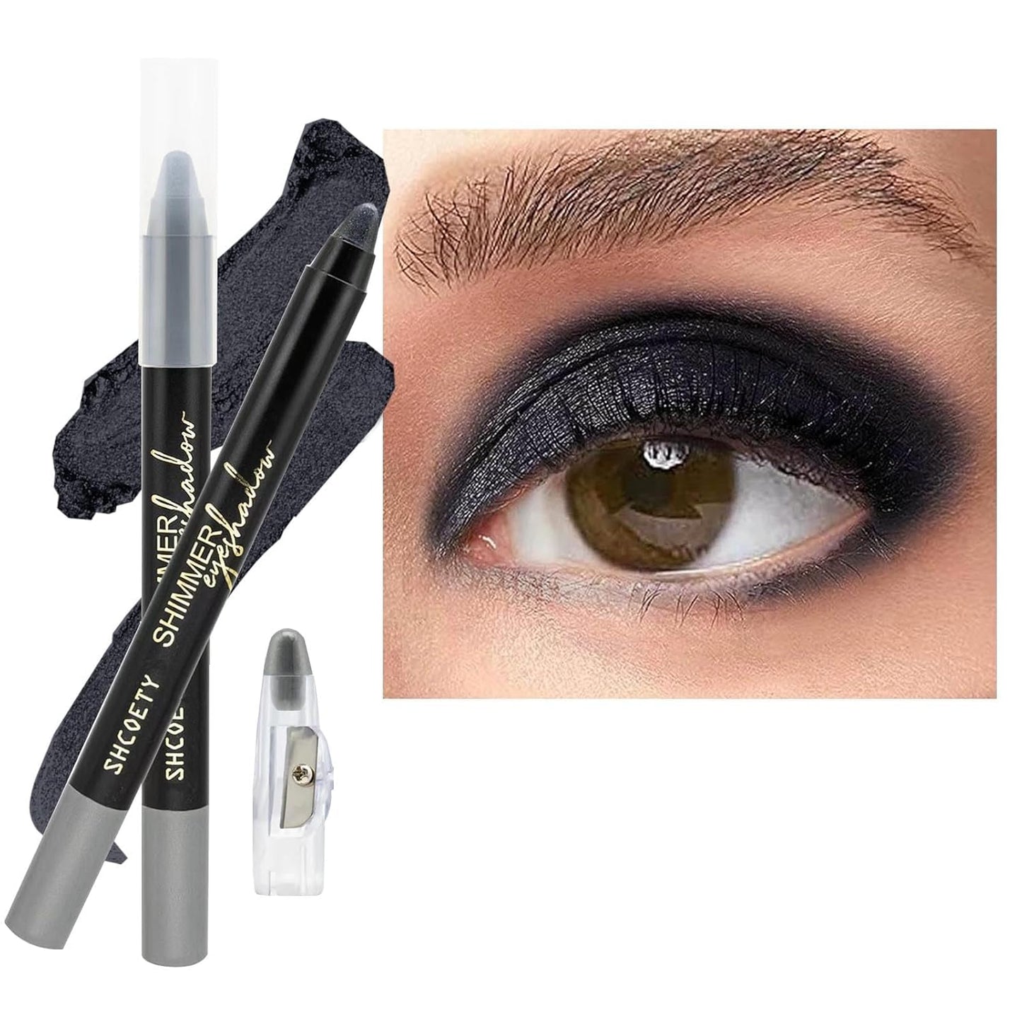 Black Eyeshadow Stick, Blendable Creamy eyeshadow Eye Brightener Stick, Waterproof Eyeshadow Pencil Long Lasting Crayon, Smooth Shimmer Eye Shadow Highlighter Eye Liner Makeup.#7 black shimmer