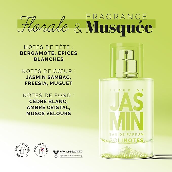 SOLINOTES Jasmine Flower Perfume for Women - Eau De Parfum | Delicate Floral and Soothing Scent - Made in France - Vegan - 1.7 fl.oz