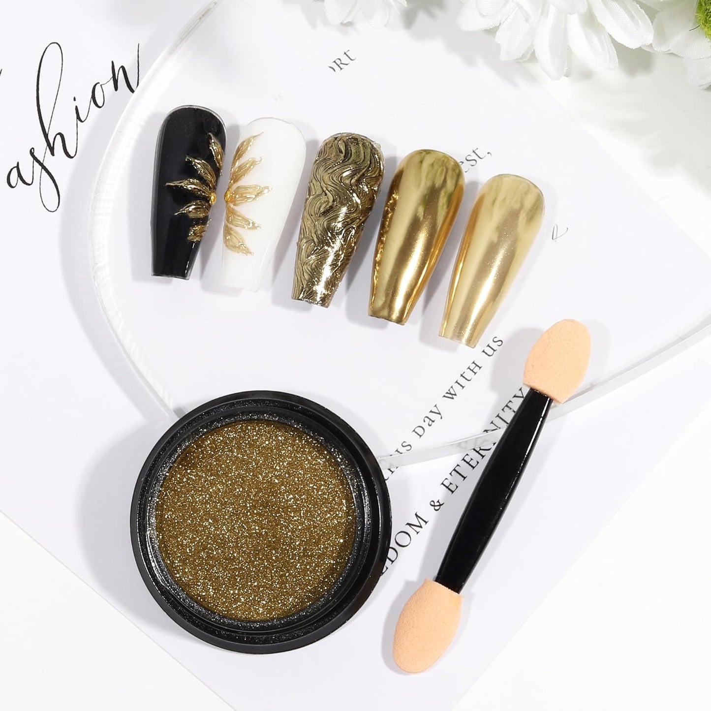 Artdone Chrome Nail Powder, Light Gold Iridescent Aurora Powder Metallic Mirror Effect Pigment Pearlescent Mermaid Pigment Pearl Glitter Dust Kit, Nail Art Decoration, Resin Craft