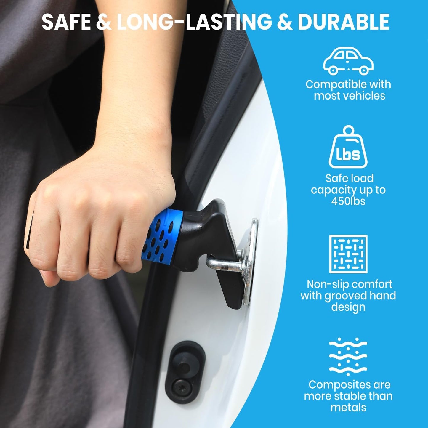 Car Door Handle for Elderly, Car Handle Assist Support Handle, Portable Elderly Assistance Mobility Aids for Getting Out of Car, Auto Grab Cane for Seniors and Handicapped, Blue