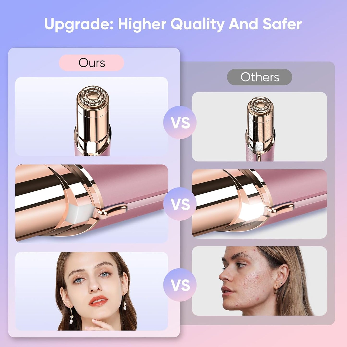 Facial Hair Remover for Women- as Seen on TV Painless Face Shaver -Mini Hair Remover, Electric Razor Shaver Portable Bikini Epilator for Lips, Chin, Armpit, Peach Fuzz,Neck, Cheek(Rose Gold)