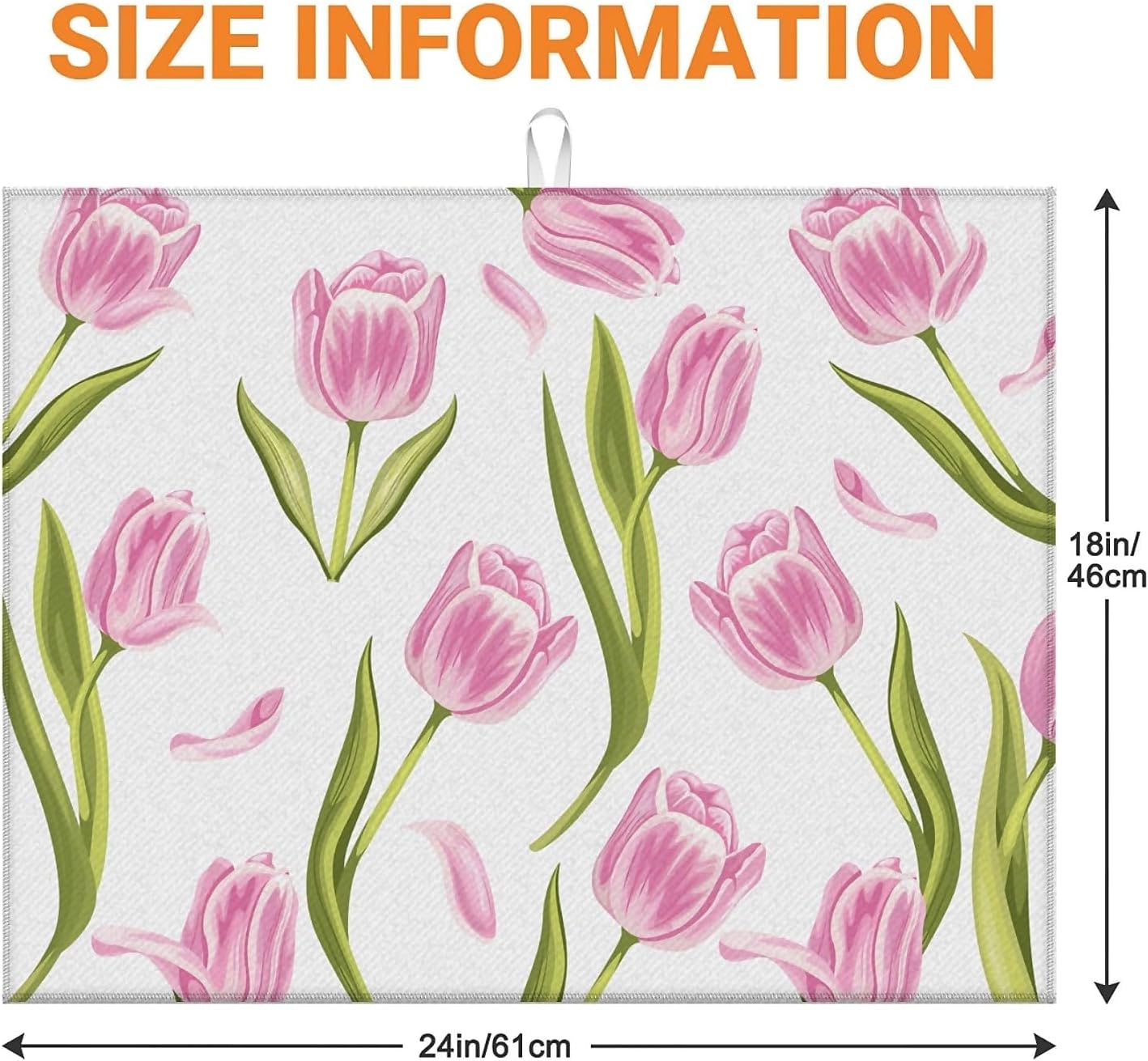 Dish Drying Mat For Kitchen Counter, Pink Tulip Flower Microfiber Absorbent Dish Drainer Rack Pad Reusable Large 18x24in Drying Mat