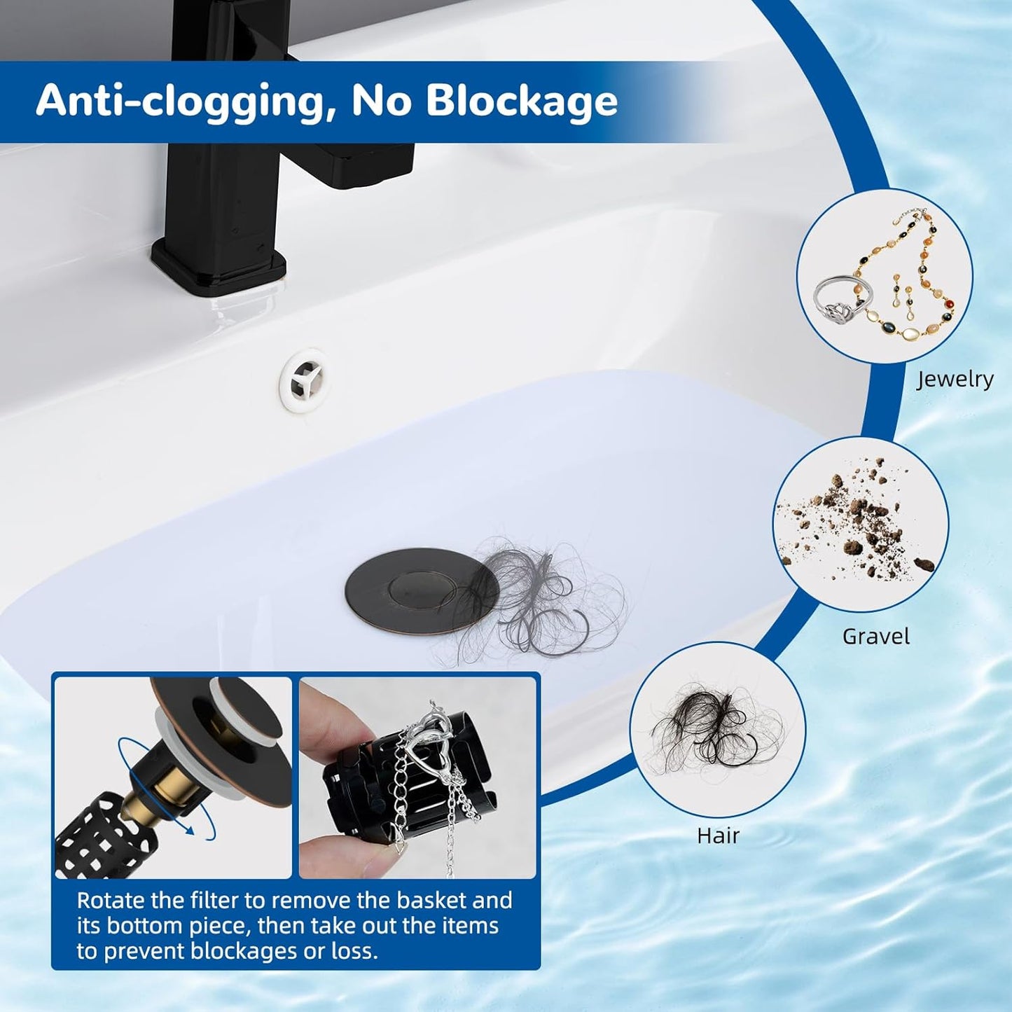 Hibbent Upgraded 3 in 1 Bathroom Sink Drain Strainer, Universal Pop Up Stopper with Removable Stainless Steel Filter Basket Hair Catcher, Sink Plug for 1.1''~2.36'' Basin, Oil-Rubbed Bronze