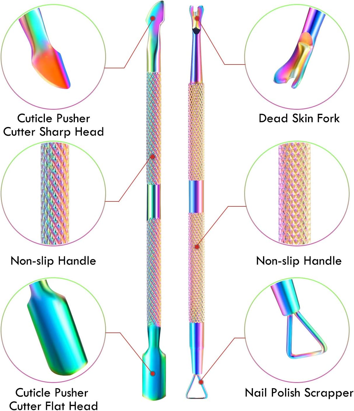 Cuticle Trimmer Cuticle Remover with Cuticle Pusher, XUNXMAS Professional Stainless Steel Durable Pedicure Manicure Tools Cutter Nipper Scissor Clipper for Fingernails and Toenails Dead Skin