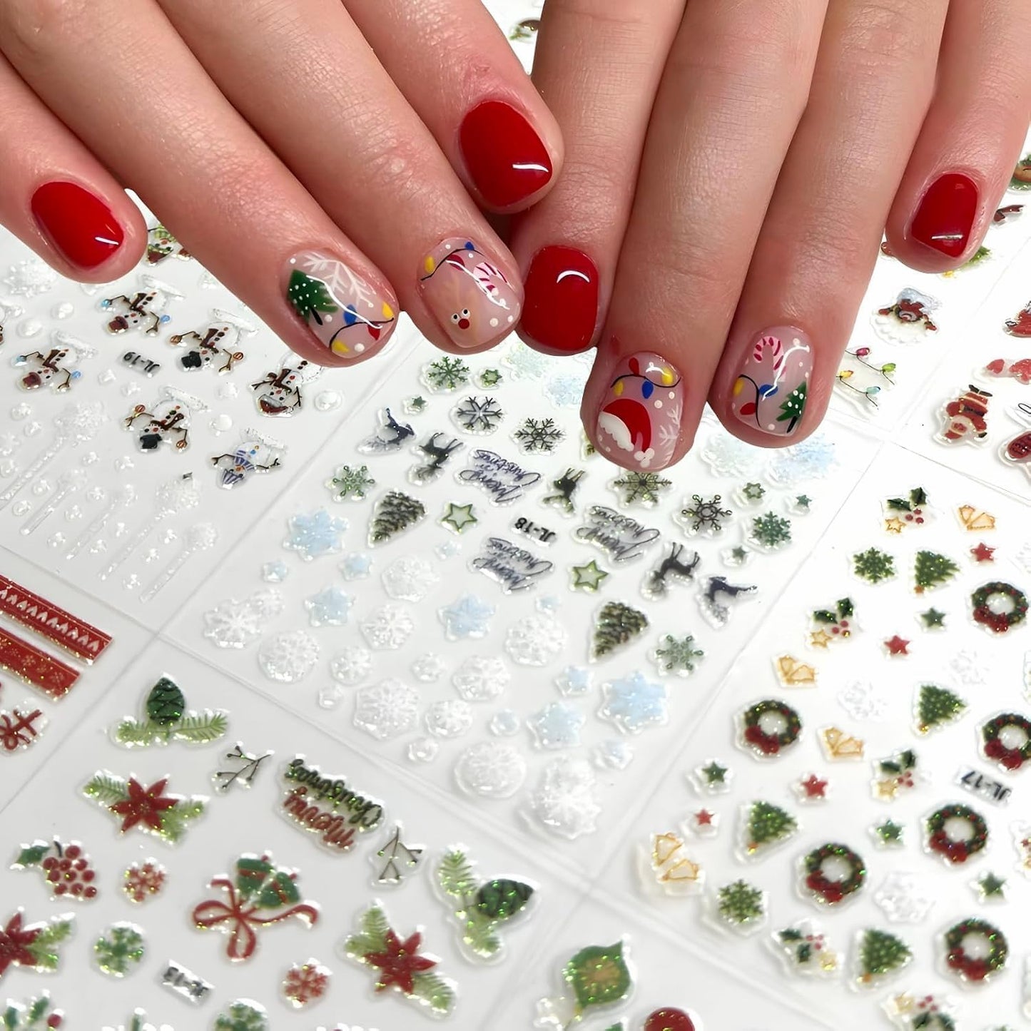 30 Sheets Christmas Nail Stickers 3D Self Adhesive Red Santa Claus Nail Decal for Nail Art Green Christmas Tree Nail Art Stickers Christmas Nail Art Supplies for Women Girls DIY Manicure Decorations