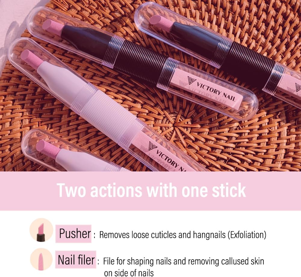 2PCS Victory Ceramic Stone Two-Way Nail Pusher & File (Black) Cuticle Trimmer Manicure Tools Professional Nail File Pumice Fingernail Files