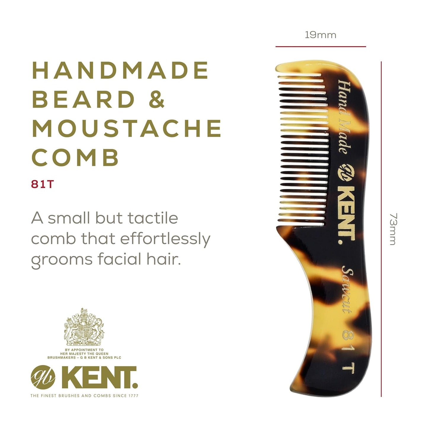 Kent Combs 20T, 81T, FOT for Men Beard Comb Set, Folding Comb for Travel and Home Care, Mustache and Mini Combs for Men, Handmade Mens Beard Grooming Set