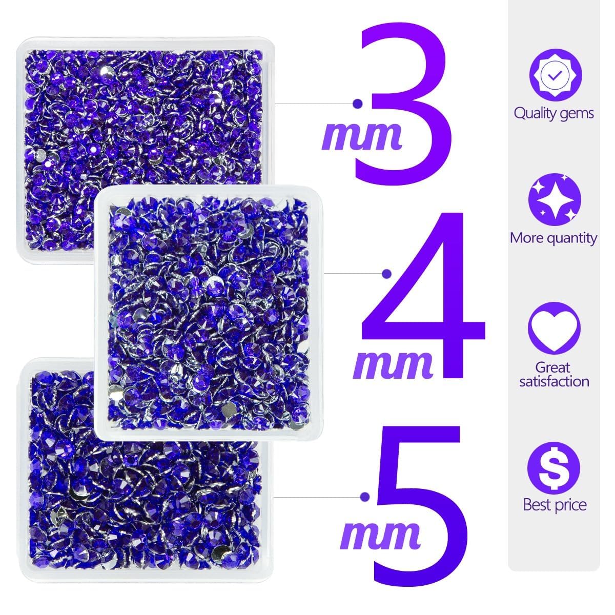 Purple Violet Crystal Resin Rhinestones for Crafting 3mm 4mm 5mm Flatback Stones Non-Hotfix Diamonds Crystals Gems Charms for Nails Face Eyes Makeup Body Tumblers Bottles Crafts Clothes Shoes