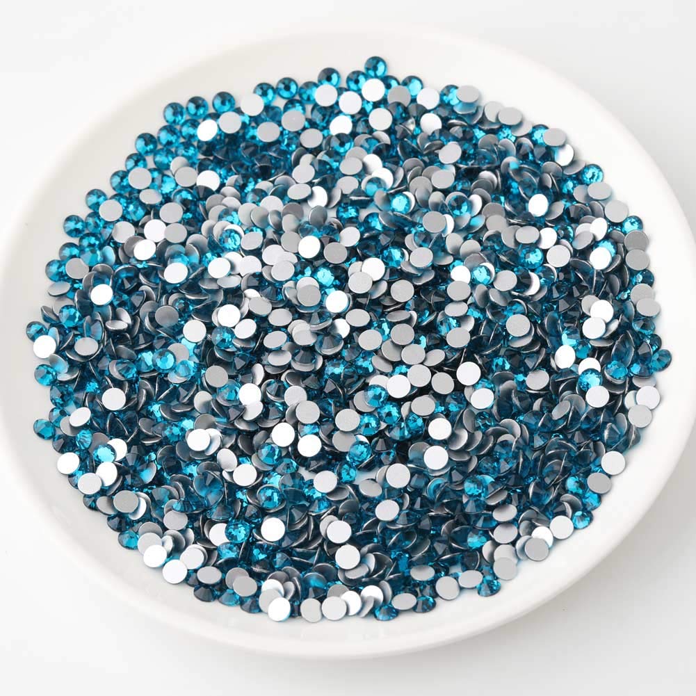 Beadsland 144pcs Flat Back Crystal Rhinestones Round Gems for Nail Art and Craft Glue Fix, Indicolite, SS40, 8.4-8.7mm