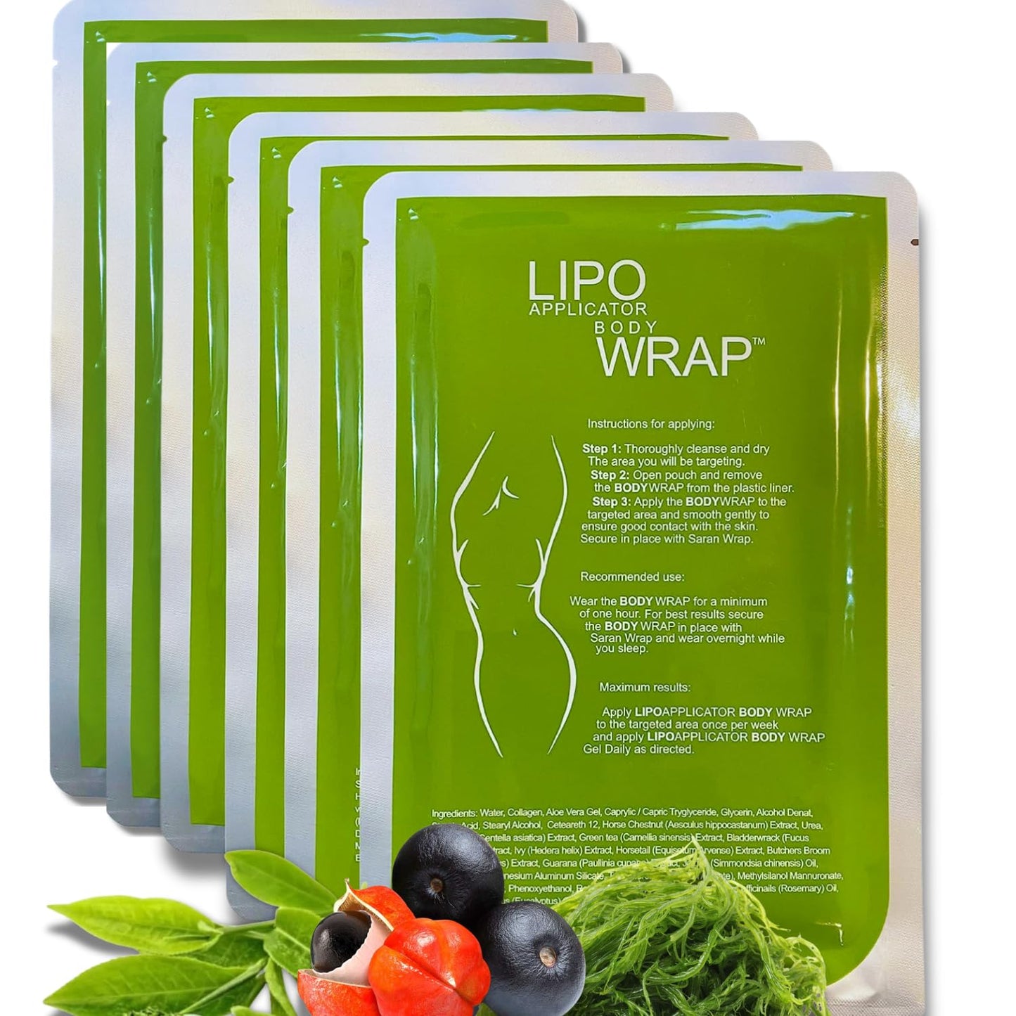 Ultimate Body Wrap with Guarana, Green Tea, and Seaweed Works for Stomach Belly Legs Arms Abdomen 6 Wraps