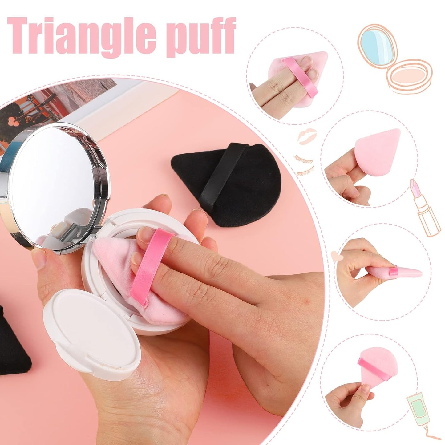 Pimoys 6 Pieces Powder Puff Face Makeup Sponge Soft Velour Triangle Powder Puffs Beauty Sponge Stocking Stuffers for Loose Powder (Black, Pink)