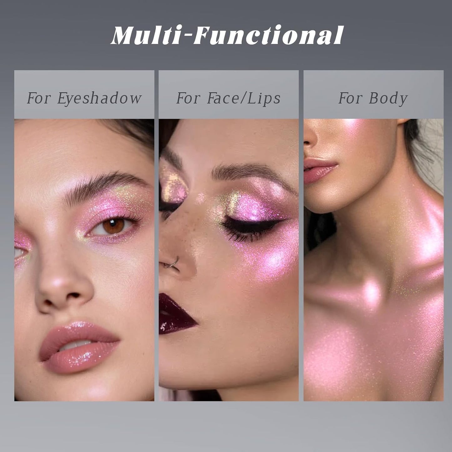 Chameleon Mermaid Pink Glitter Eyeshadow, Cream to Powder Shimmer Multichrome Single Eyeshadow, Sparkling Holographic Color Shifting Eye Brightener Highlighter Makeup Palette 02