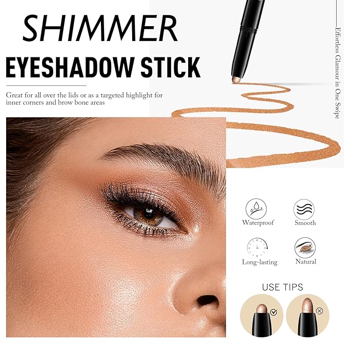 Eyeshadow Stick Waterproof Cream Eye Shadow Pencil Long-Lasting Crease-Proof Shimmer Glitter Eyeshadow Crayon Smooth High Pigmented Highlighter Neutral Eye Shadow Liner Makeup, 1 CARAMEL