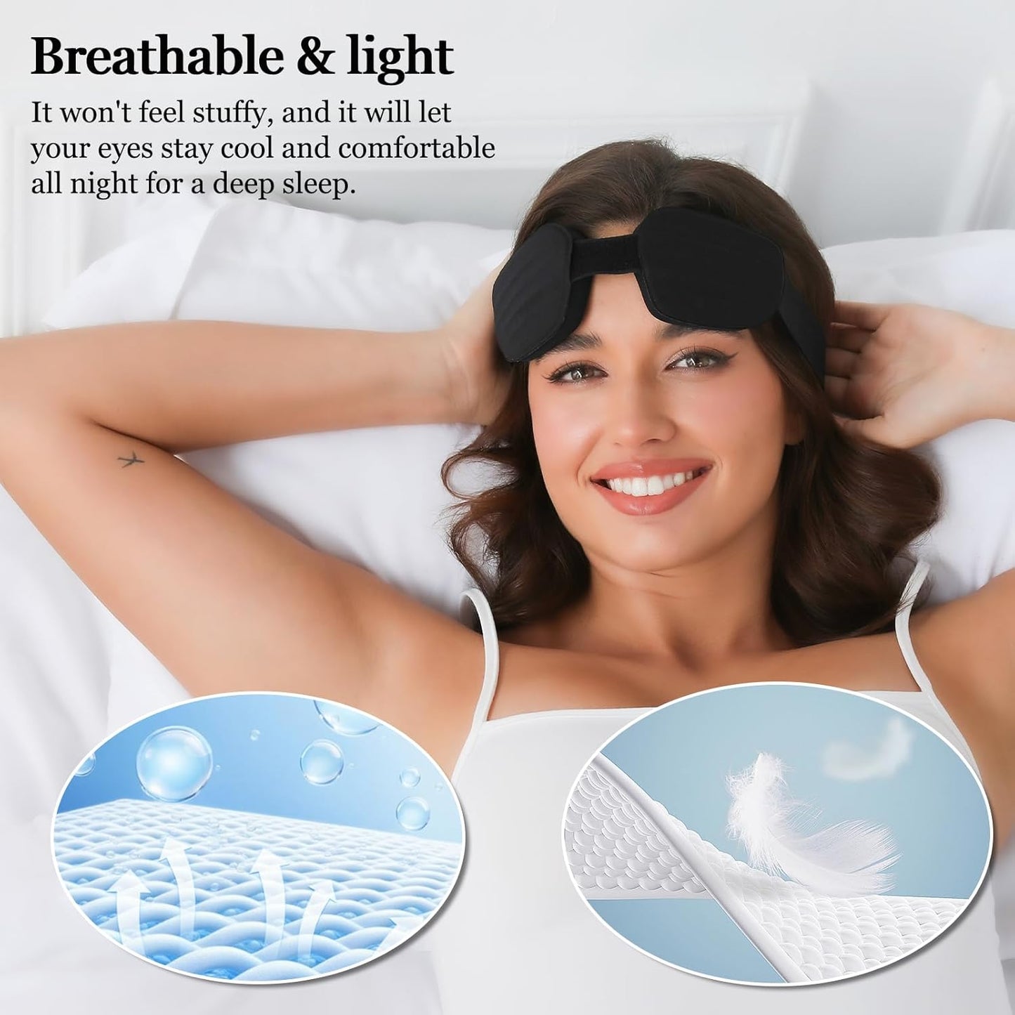 Sleep Mask for Side Sleeper Women Men, Eye Mask for Sleeping Light Blocking, Zero Eye Pressure 3D Sleeping, Black