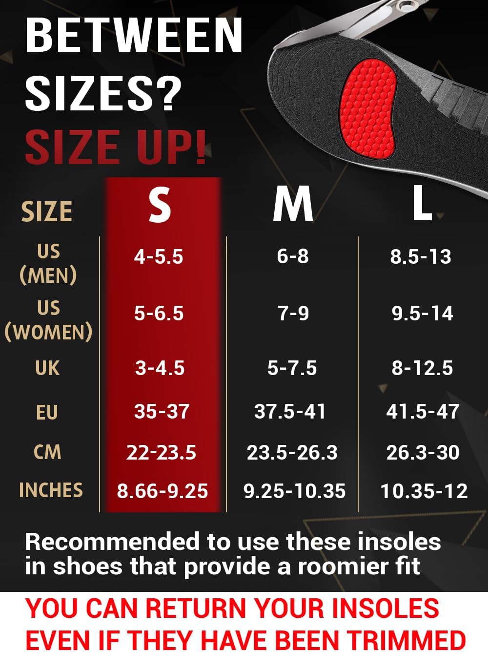 Work Pro Comfort Insoles - Shock Absorption - Low Arch - Cushioning Anti Fatigue Shoe Insert Men Women - Non-Slip - Soft Comfortable Work Boot Insoles - Foot Pain Relief (S, Black)