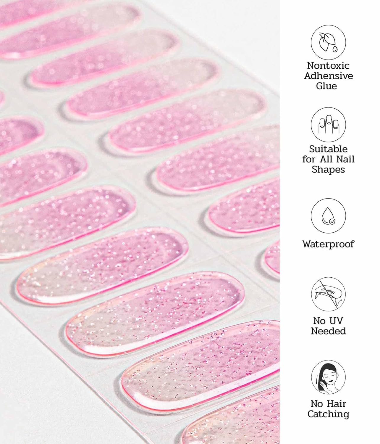 Nail Polish Strips - 22 Pcs Salon Quality Gel Nail Stickers - Long Lasting Wraps (Vintage Rose Glitter)