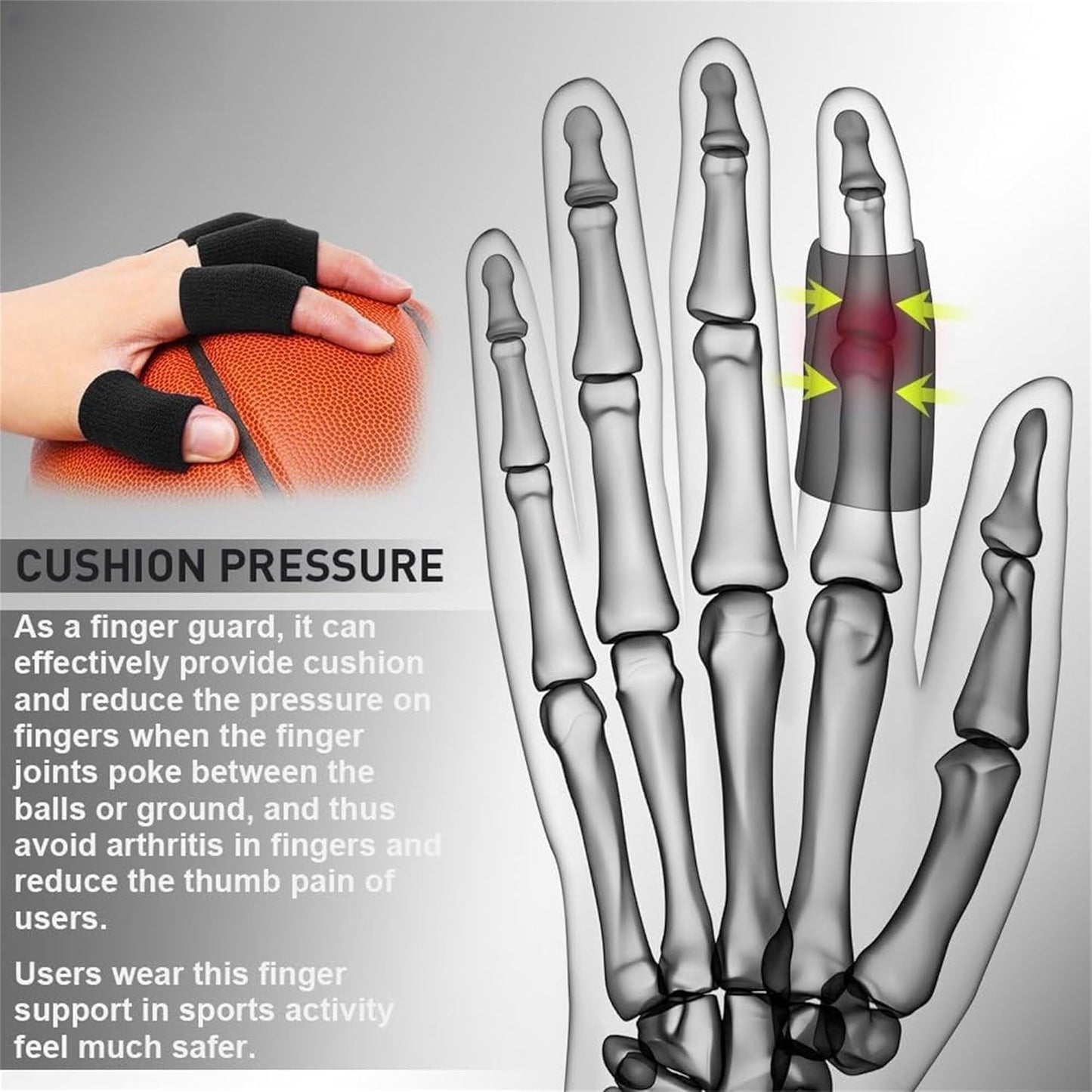 Finger Sleeves, Thumb Splint Brace for Finger Support, Breathable Elastic tape, Compression Pression Protector for Pain Relief (20, black)